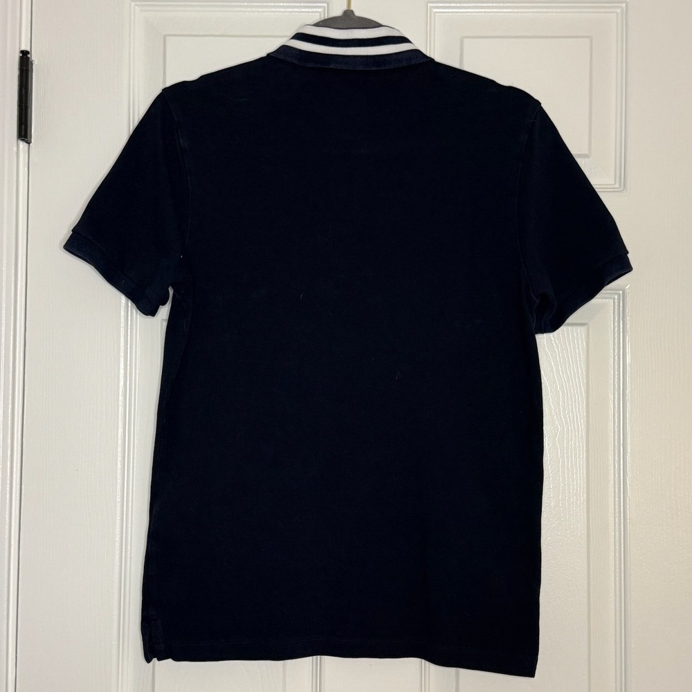 Sandro Paris Navy Blue White Striped Collar Short Sleeve Slim Polo Shirt Mens S - Picture 5 of 9